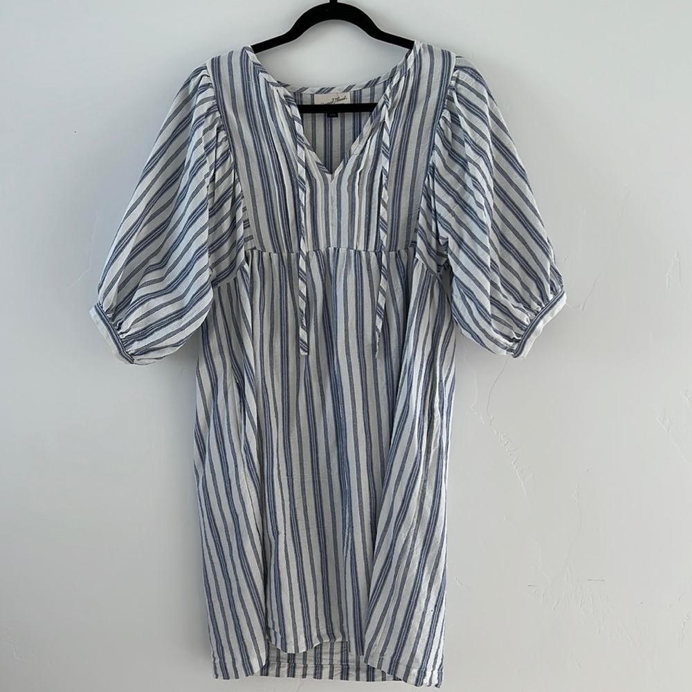 Universal Thread Puff Sleeve Blue and White Stripe Dress